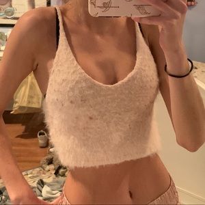pink furry UO crop top